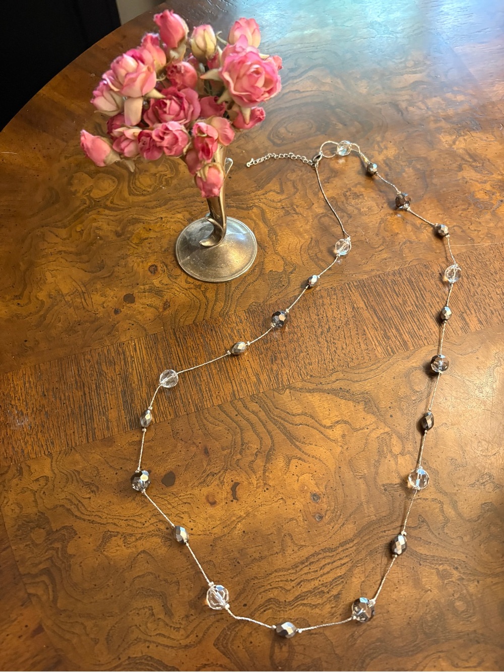 Silver and Clear Beaded Long Necklace - Women Jewelry